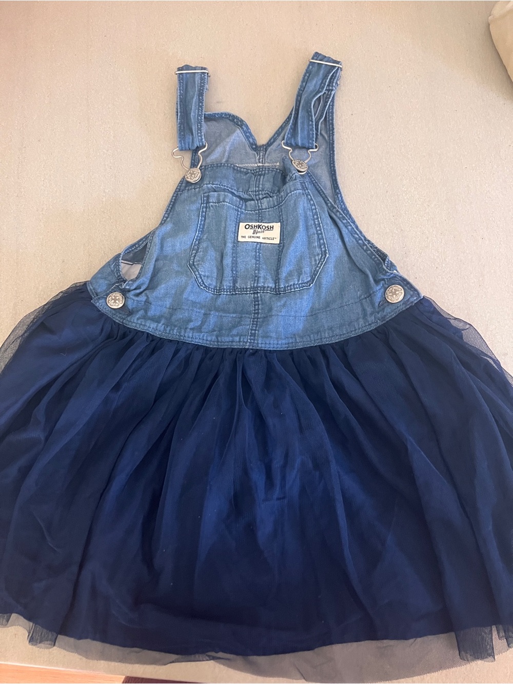 OshKosh B'gosh Denim Bib Overall Dress with Navy Tulle Skirt